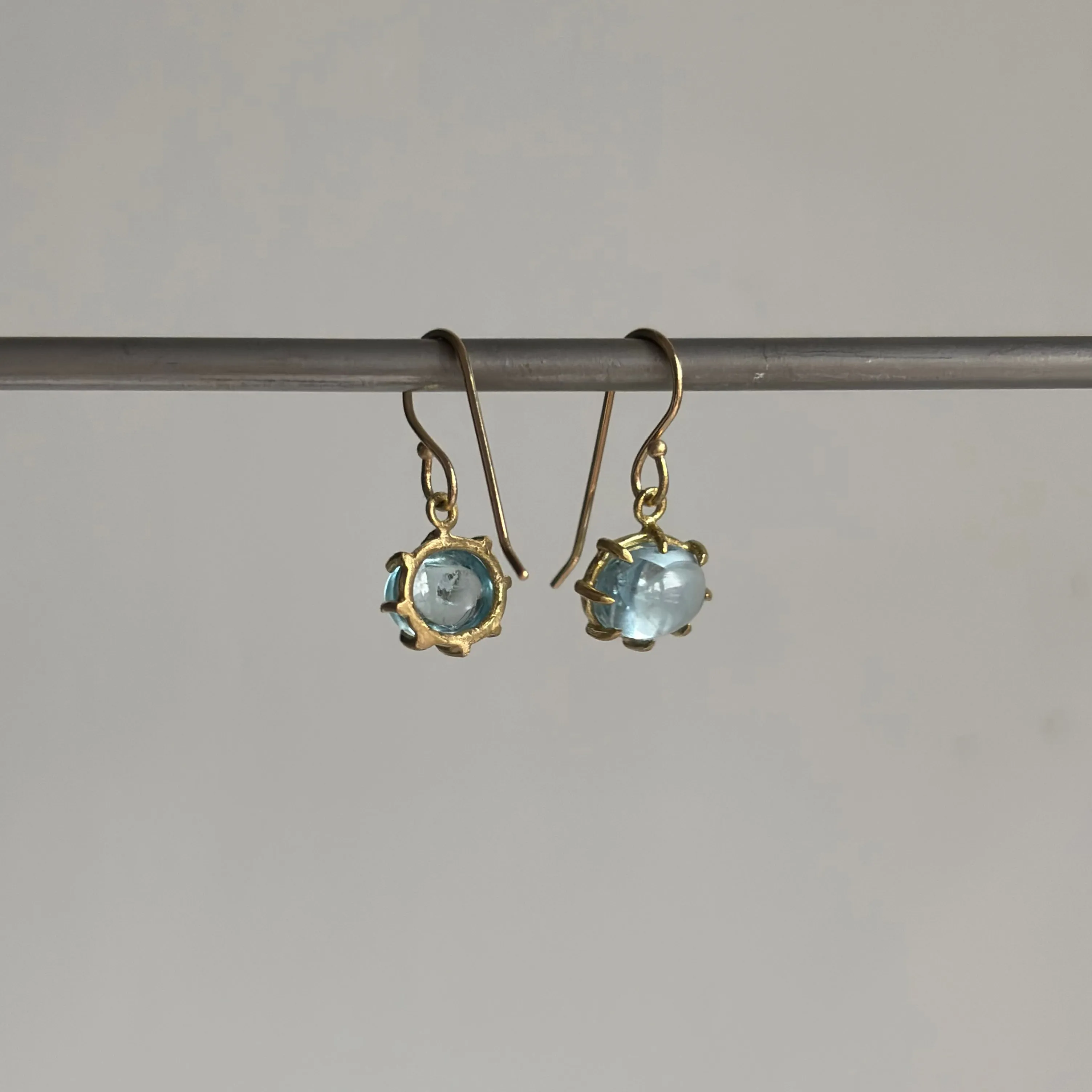 Mini Oval Cabochon Aquamarine Earrings