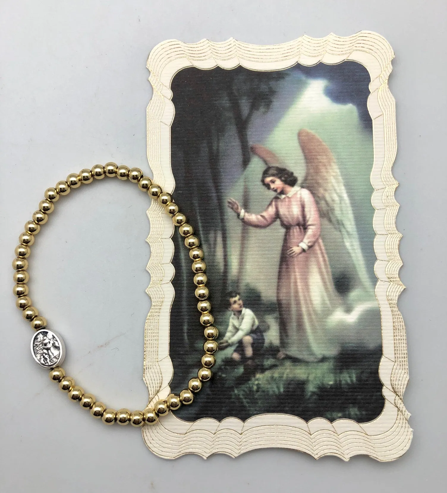 Mini St. Michael Guardian Angel Elastic Bead Bracelet