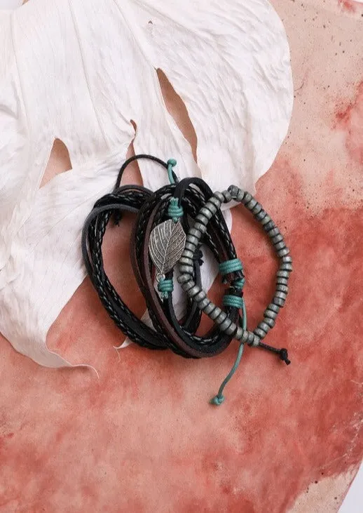 Multi-wrap Leather Braid Beaded Bracelet