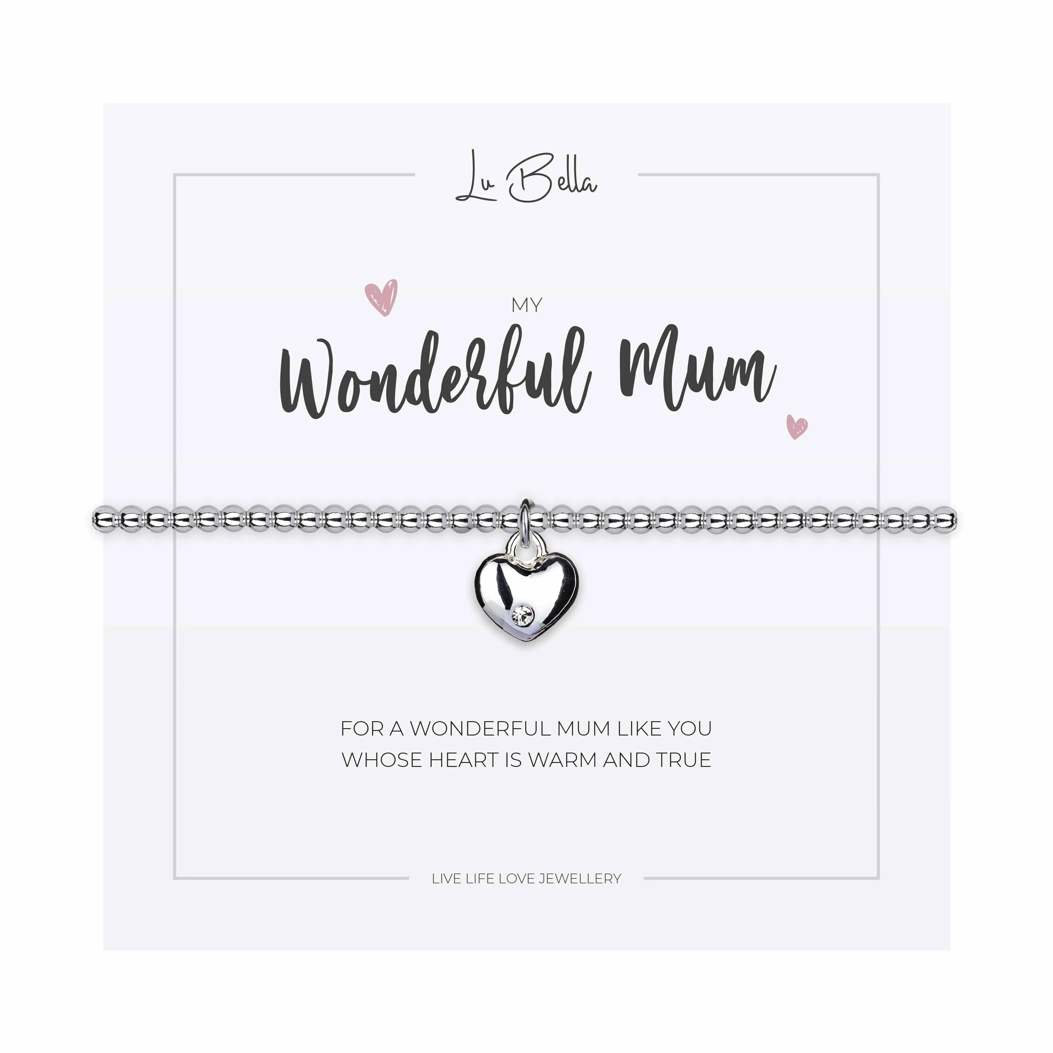 My Wonderful Mum Heart Charm Sentiments Friendship Bracelet