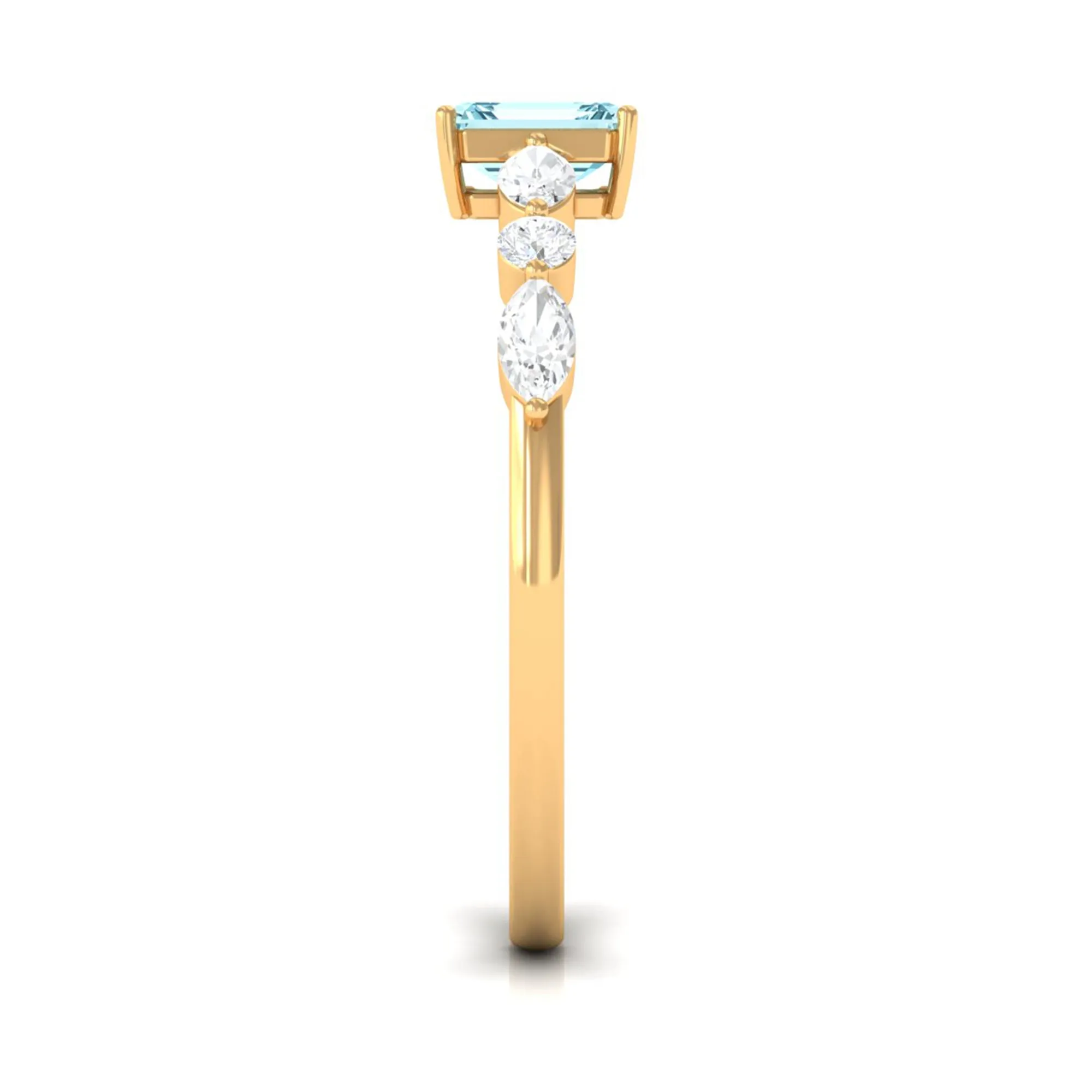 Octagon Aquamarine Solitaire Ring with Diamond Side Stones