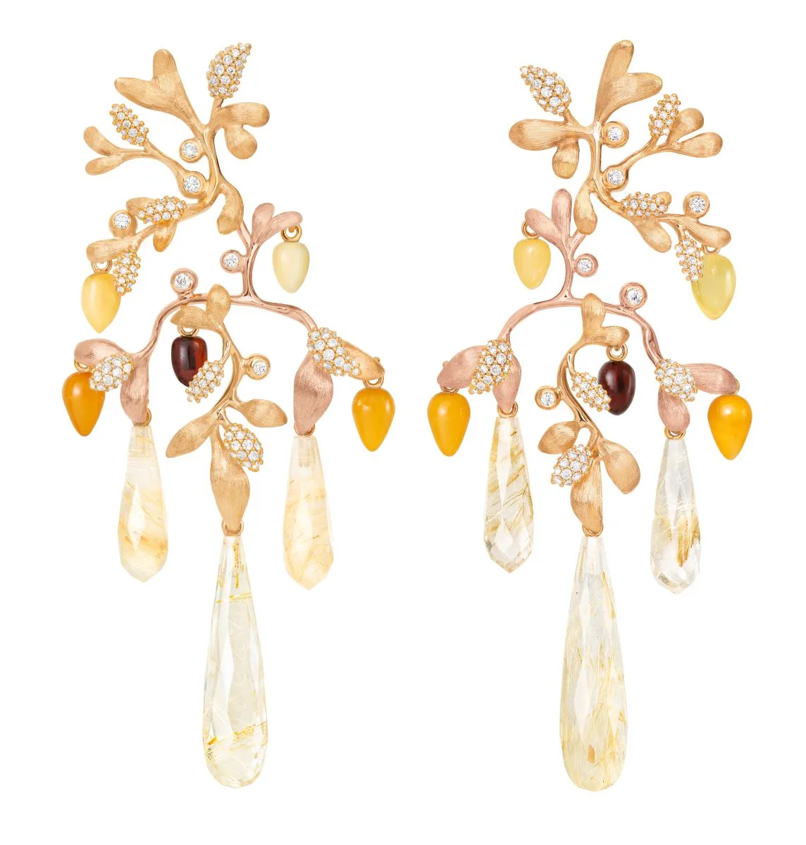 Ole Lynggaard Gipsy Earrings Rutile quartz, Amber & Diamonds