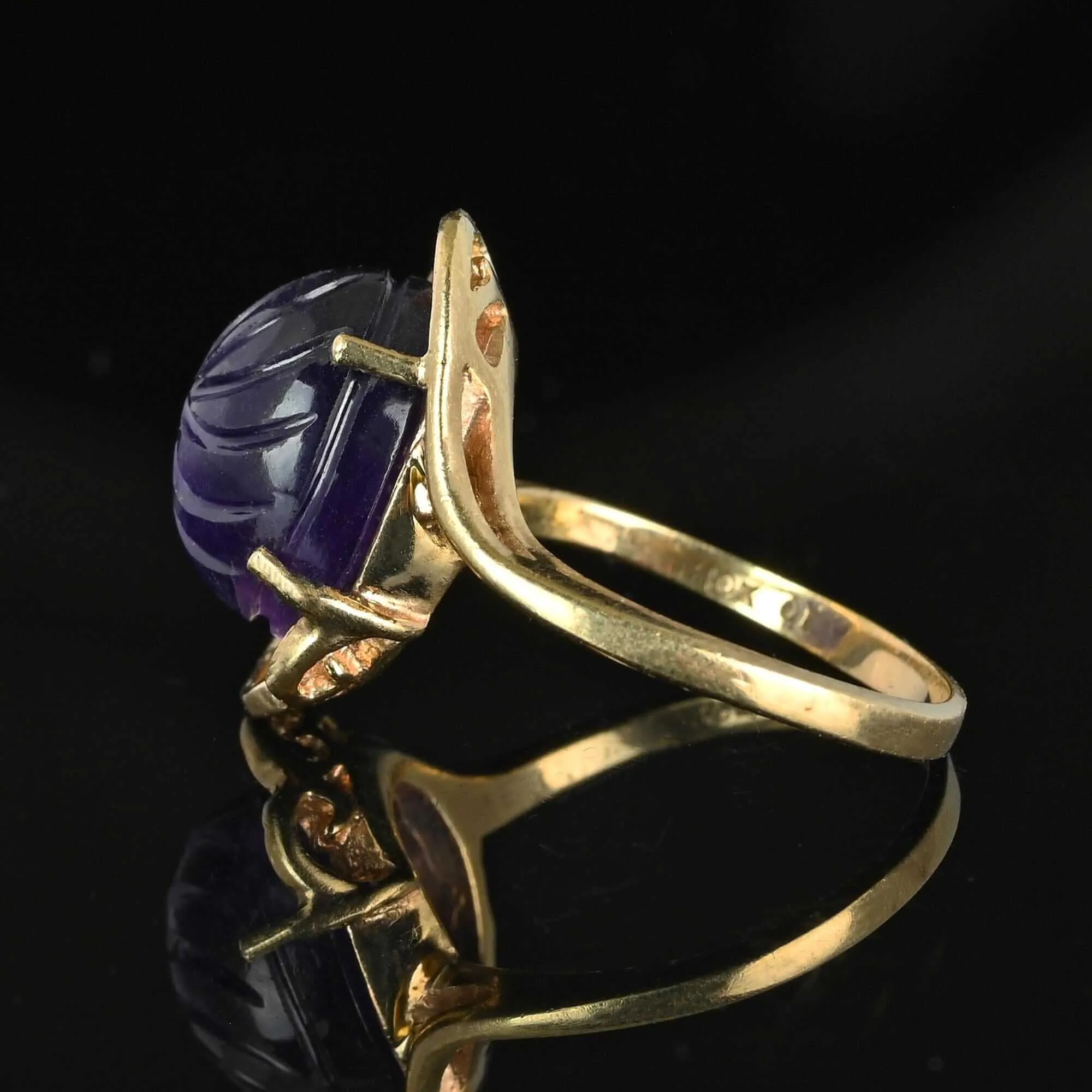 ON LAYAWAY Fancy Cut Carved Amethyst Cabochon Ring in Gold