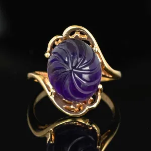 ON LAYAWAY Fancy Cut Carved Amethyst Cabochon Ring in Gold