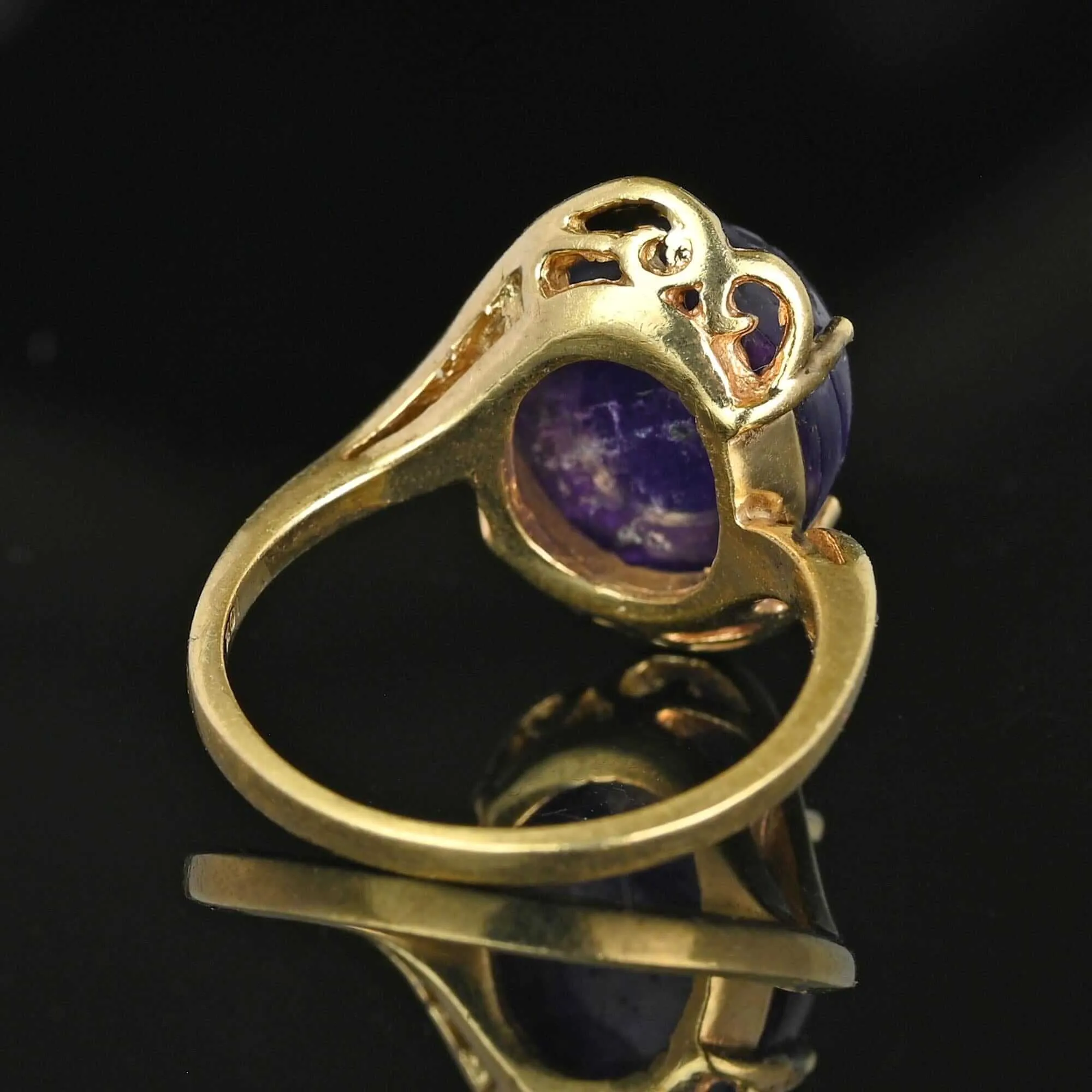 ON LAYAWAY Fancy Cut Carved Amethyst Cabochon Ring in Gold