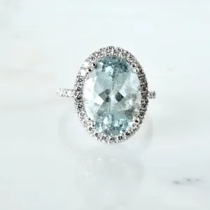 Oval Aquamarine and Diamond Ring 14k White Gold - Women's Aquamarine Halo Ring - Aquamarine Halo Ring - March Birthstone Ring