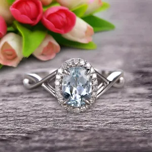 Oval Cut 1.25 Carat Aquamarine Engagement Ring Anniversary Gift On 10k White Gold Art Deco