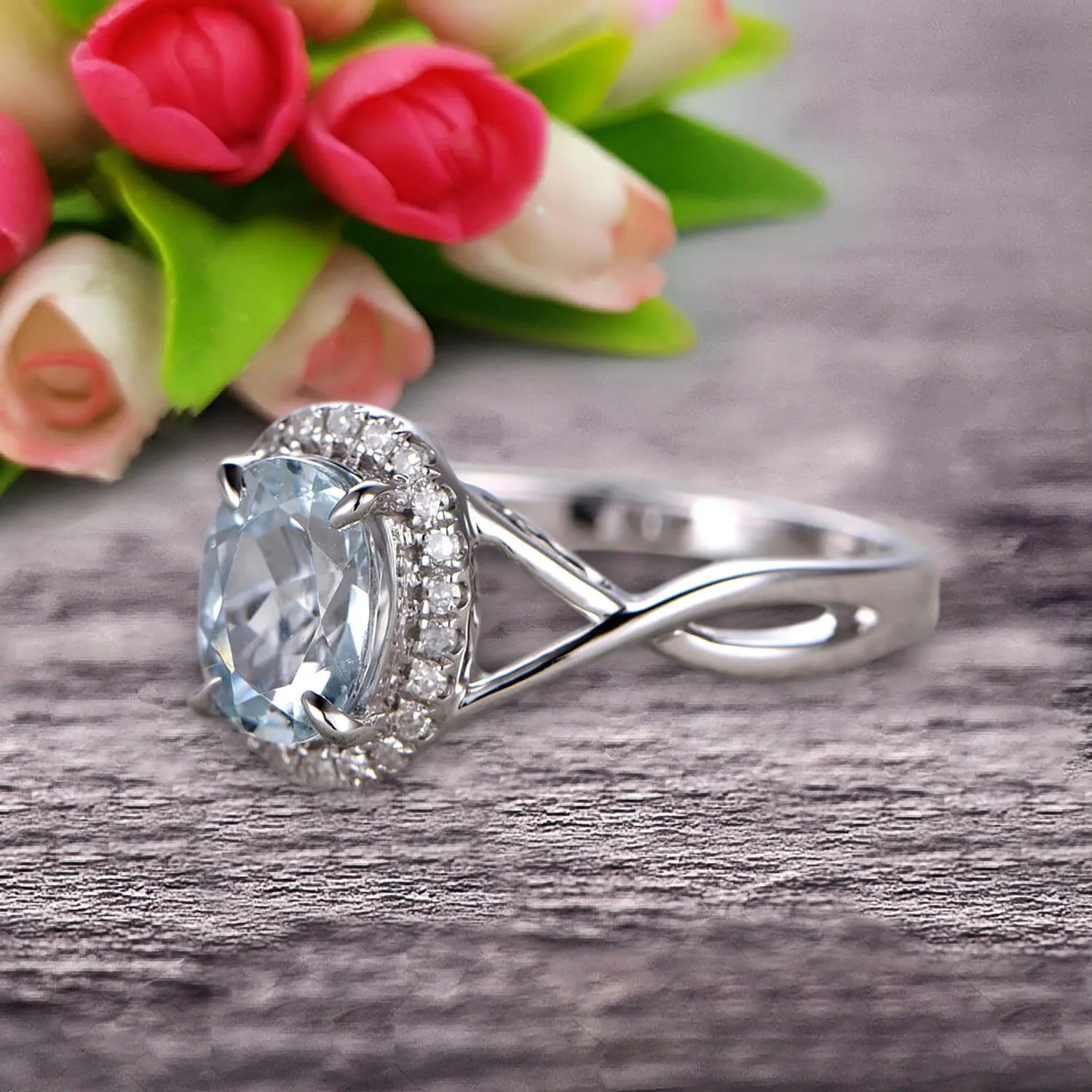 Oval Cut 1.25 Carat Aquamarine Engagement Ring Anniversary Gift On 10k White Gold Art Deco