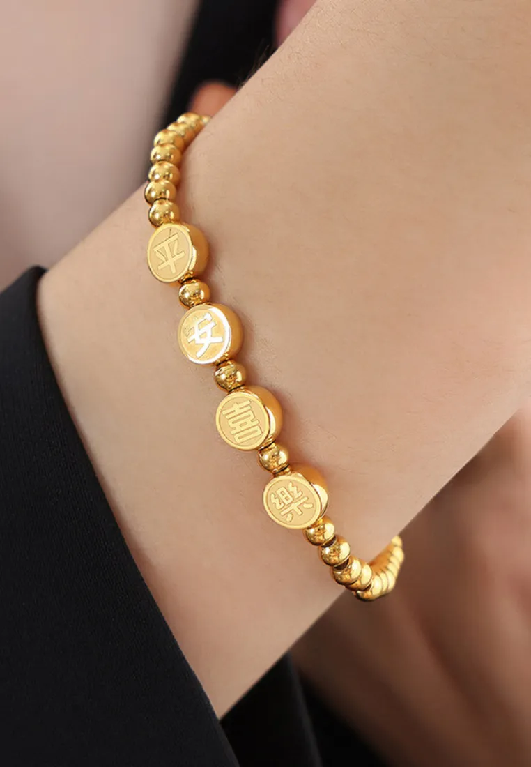 Peace & Joy Adjustable Beaded Bracelet in Gold