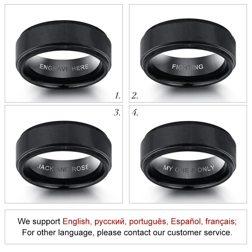 Personalized Tungsten Steel Name Engraved Ring, Fashion Jewelry Gift for Men