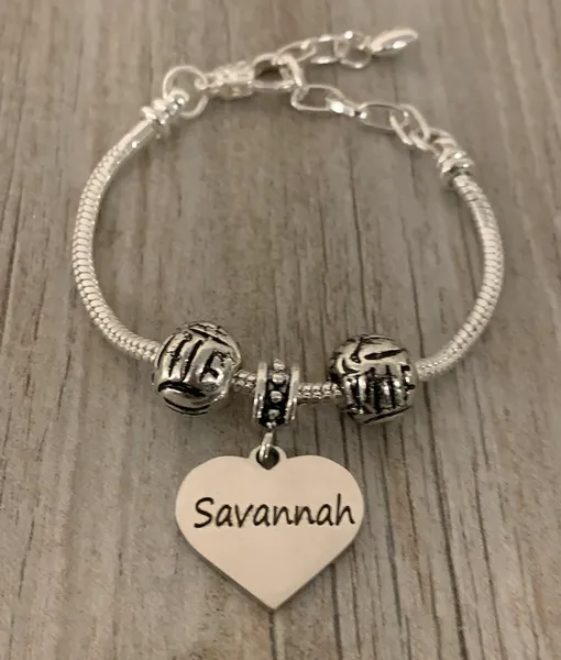 Personalized Volleyball Beaded Engraved Bracelet