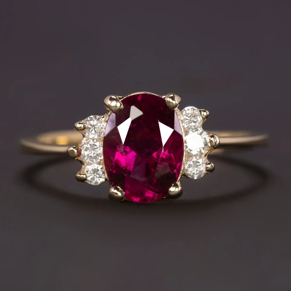 PINK SAPPHIRE DIAMOND COCKTAIL RING 14k YELLOW GOLD NATURAL OVAL SHAPE CLUSTER