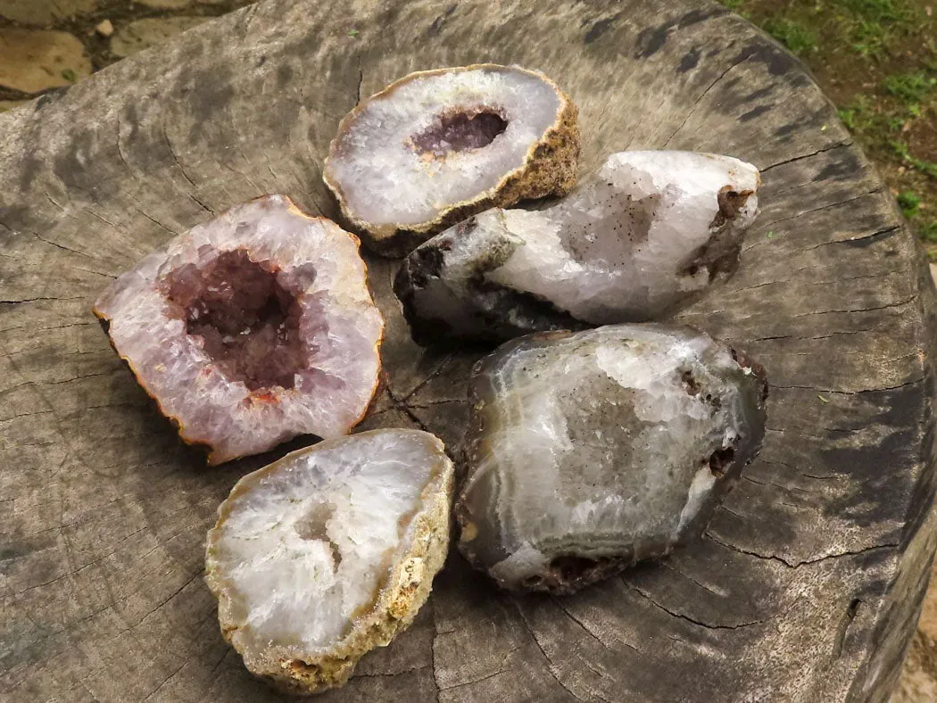 Polished Amethyst Agate Geodes x 5 From Zululand, South Africa