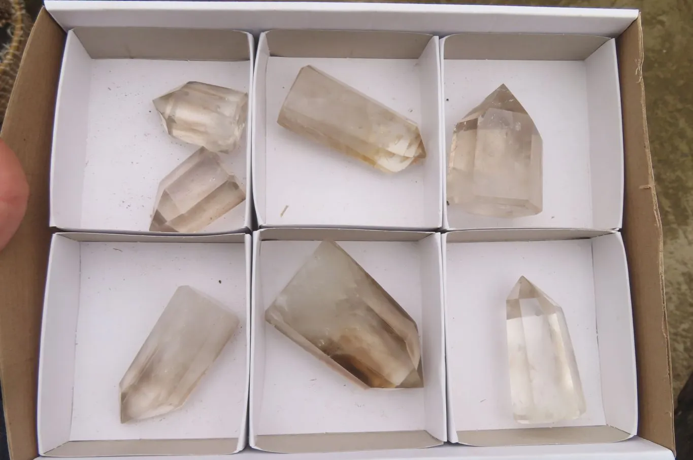 Polished Smokey Phantom Quartz Points x 7 From Madagascar