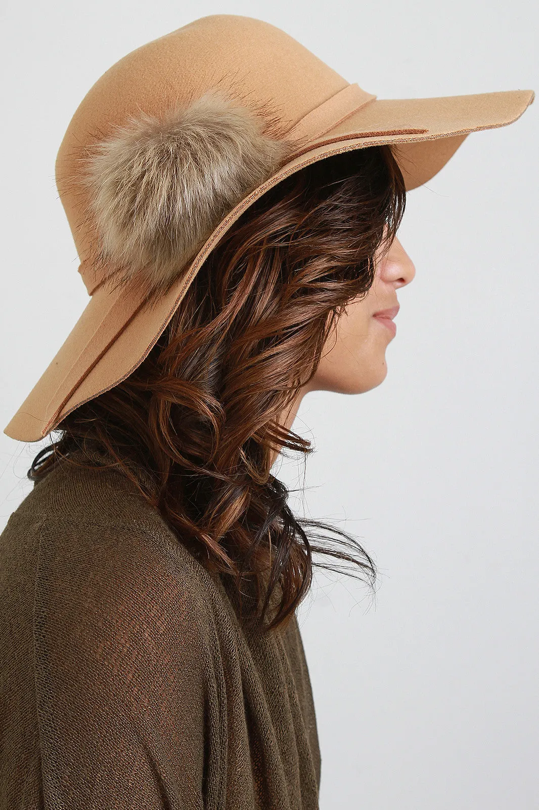 Pom Pom Wool Floppy Hat