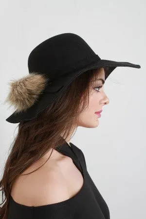 Pom Pom Wool Floppy Hat