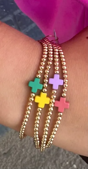 Purple Gold Beaded Cross Bracelet