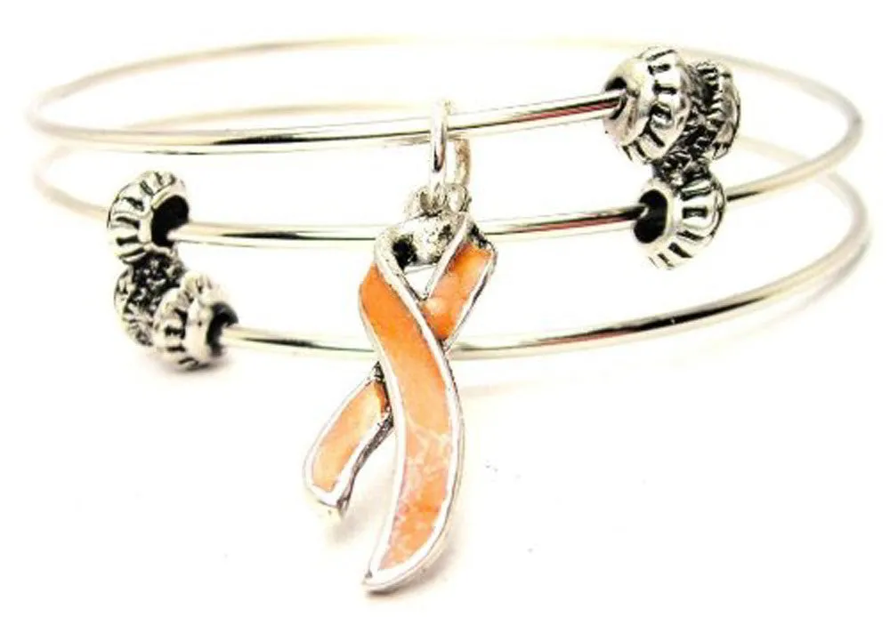 Quality Awareness Ribbon Hand Painted Triple Style Expandable Bangle Bracelet