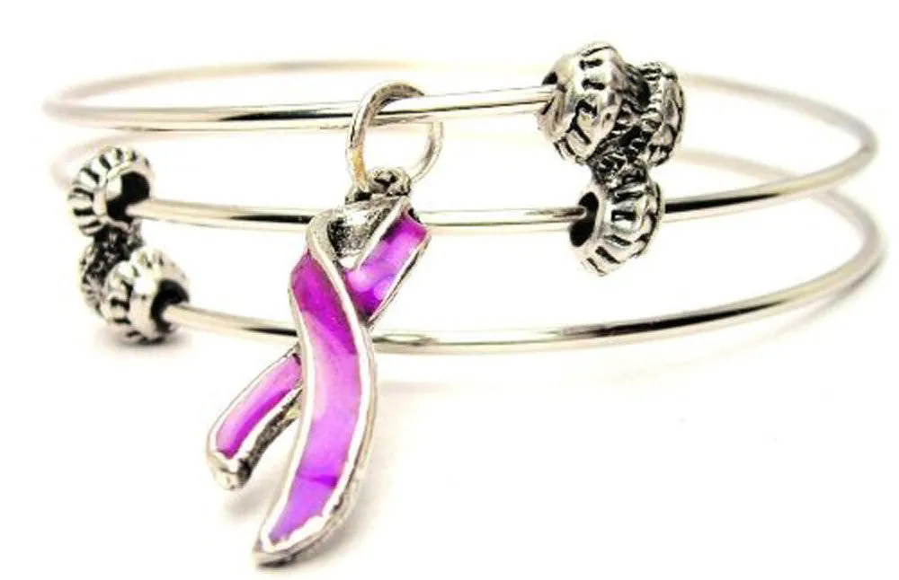 Quality Awareness Ribbon Hand Painted Triple Style Expandable Bangle Bracelet