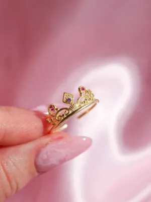 Queen Calissa Mermaid Story Crown Ring, 925 Sterling Silver