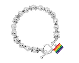 Rainbow Rectangle Flag Silver Beaded Bracelets