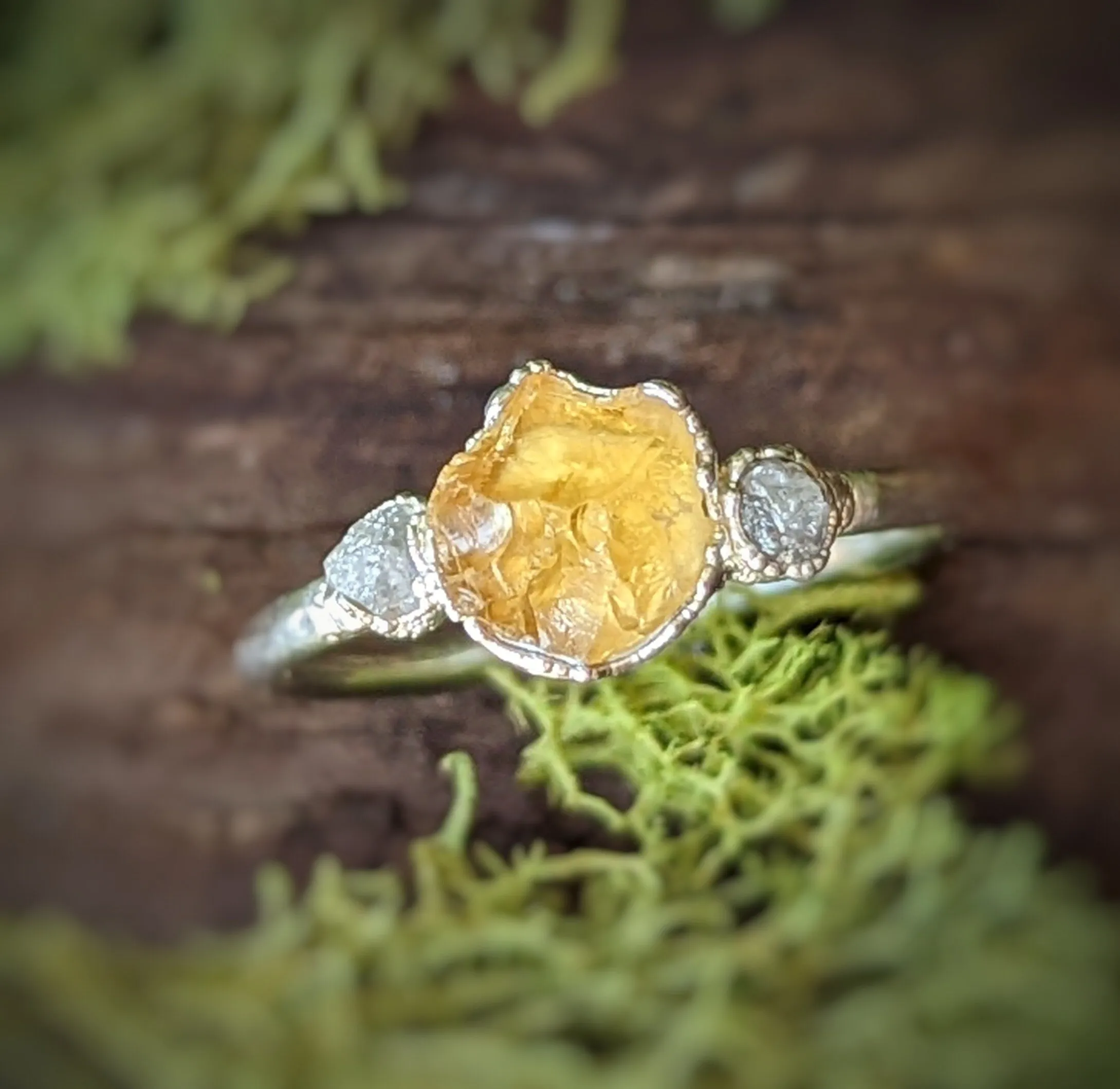 Raw Citrine & diamond ring