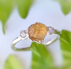 Raw Citrine & diamond ring