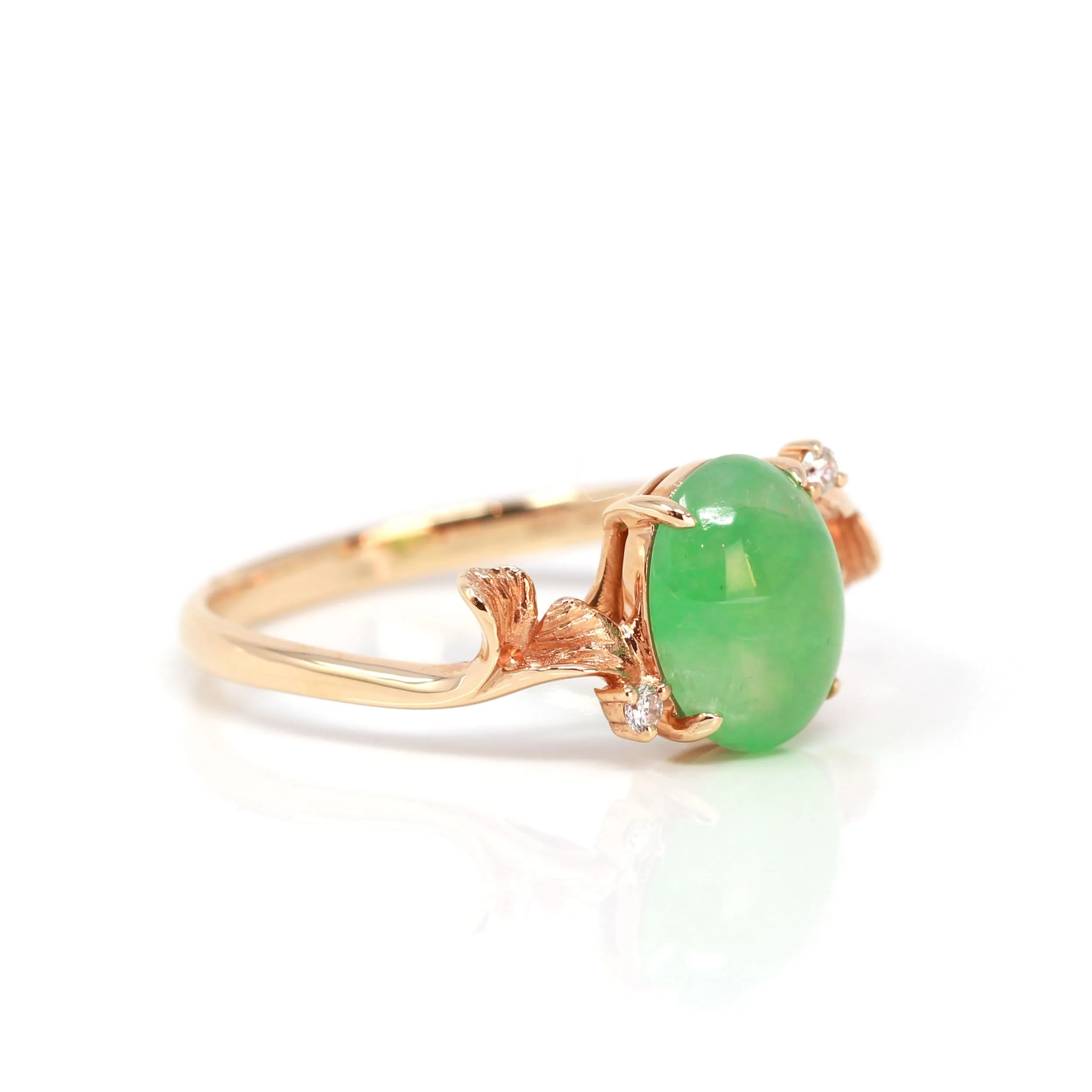 RealJade® "Aretha" 18k Rose Gold Natural Imperial Jadeite Morning Glory Engagement Ring