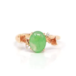 RealJade® "Aretha" 18k Rose Gold Natural Imperial Jadeite Morning Glory Engagement Ring