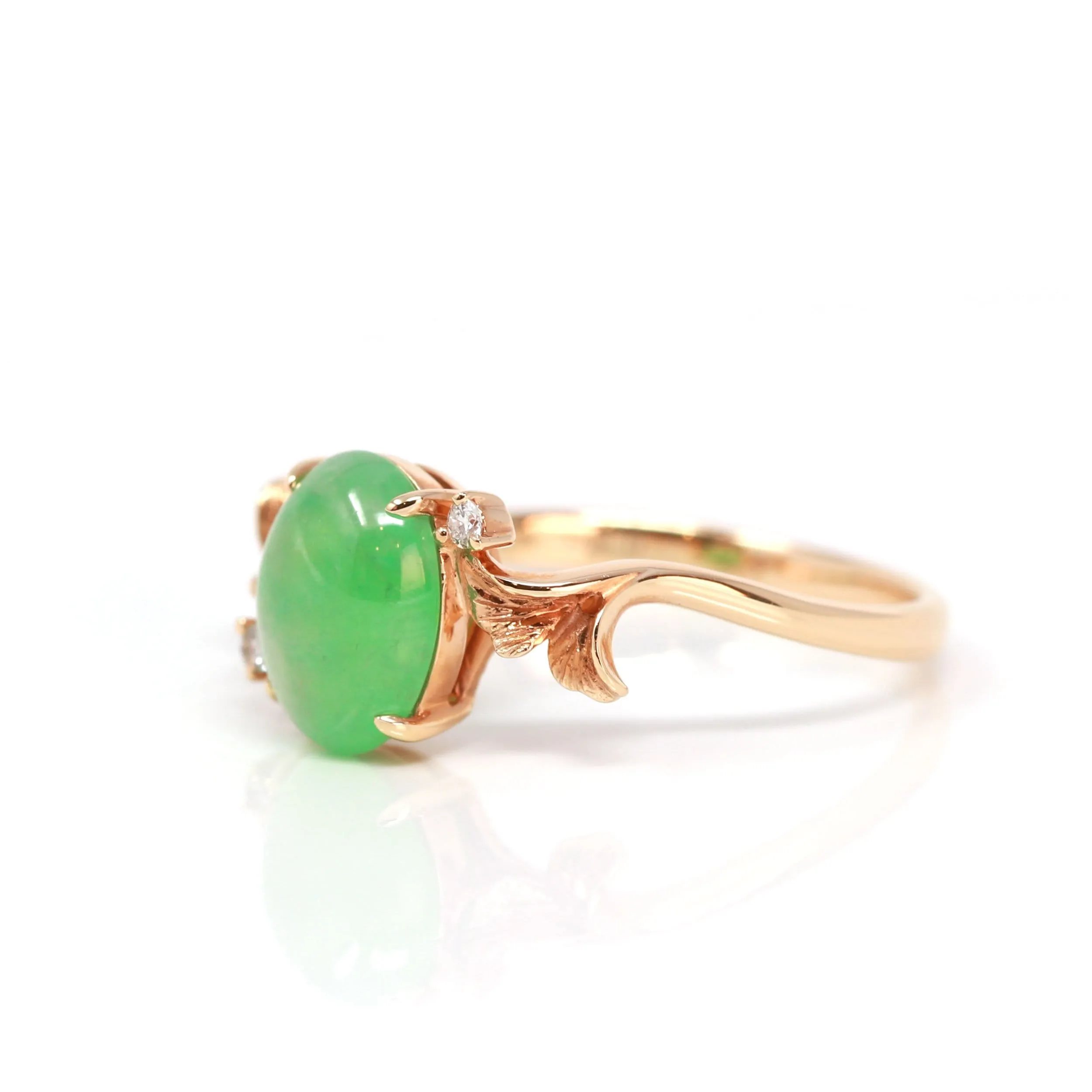 RealJade® "Aretha" 18k Rose Gold Natural Imperial Jadeite Morning Glory Engagement Ring