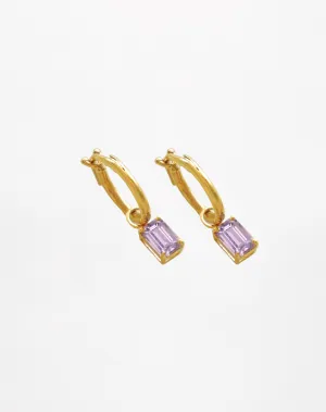 Rectangular Amethyst Dangling Hoops Set