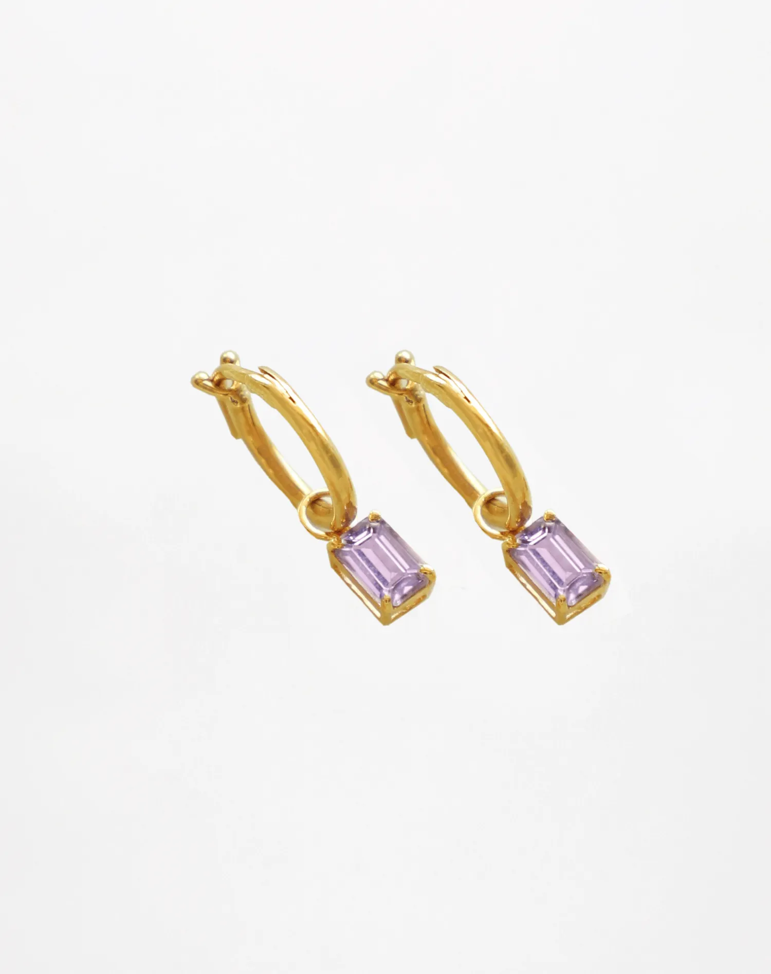 Rectangular Amethyst Dangling Hoops Set