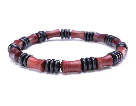 Red Bamboo Wood Beaded Stretch Bracelet