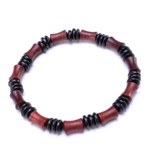 Red Bamboo Wood Beaded Stretch Bracelet