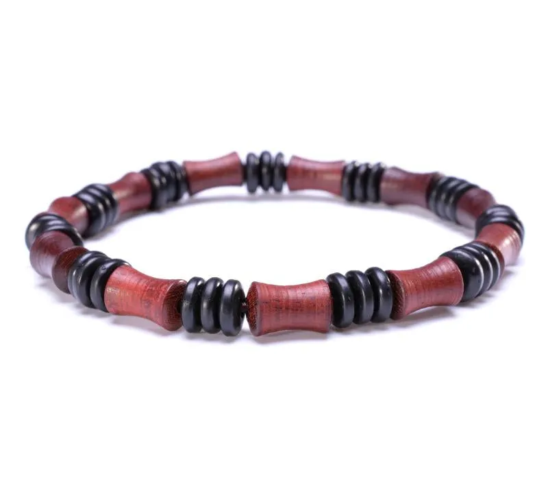 Red Bamboo Wood Beaded Stretch Bracelet