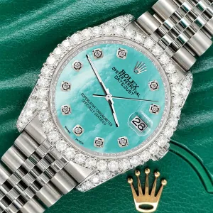 Rolex Datejust  36mm 3.9CT Diamond Bezel/Lugs/Aquamarine MOP Dial Watch TFJ-142508645