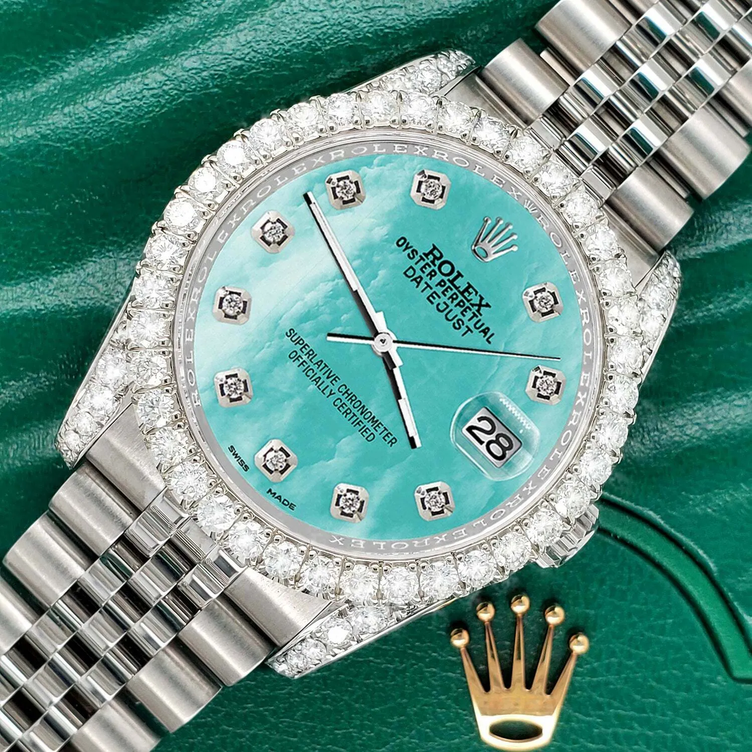 Rolex Datejust  36mm 3.9CT Diamond Bezel/Lugs/Aquamarine MOP Dial Watch TFJ-142508645