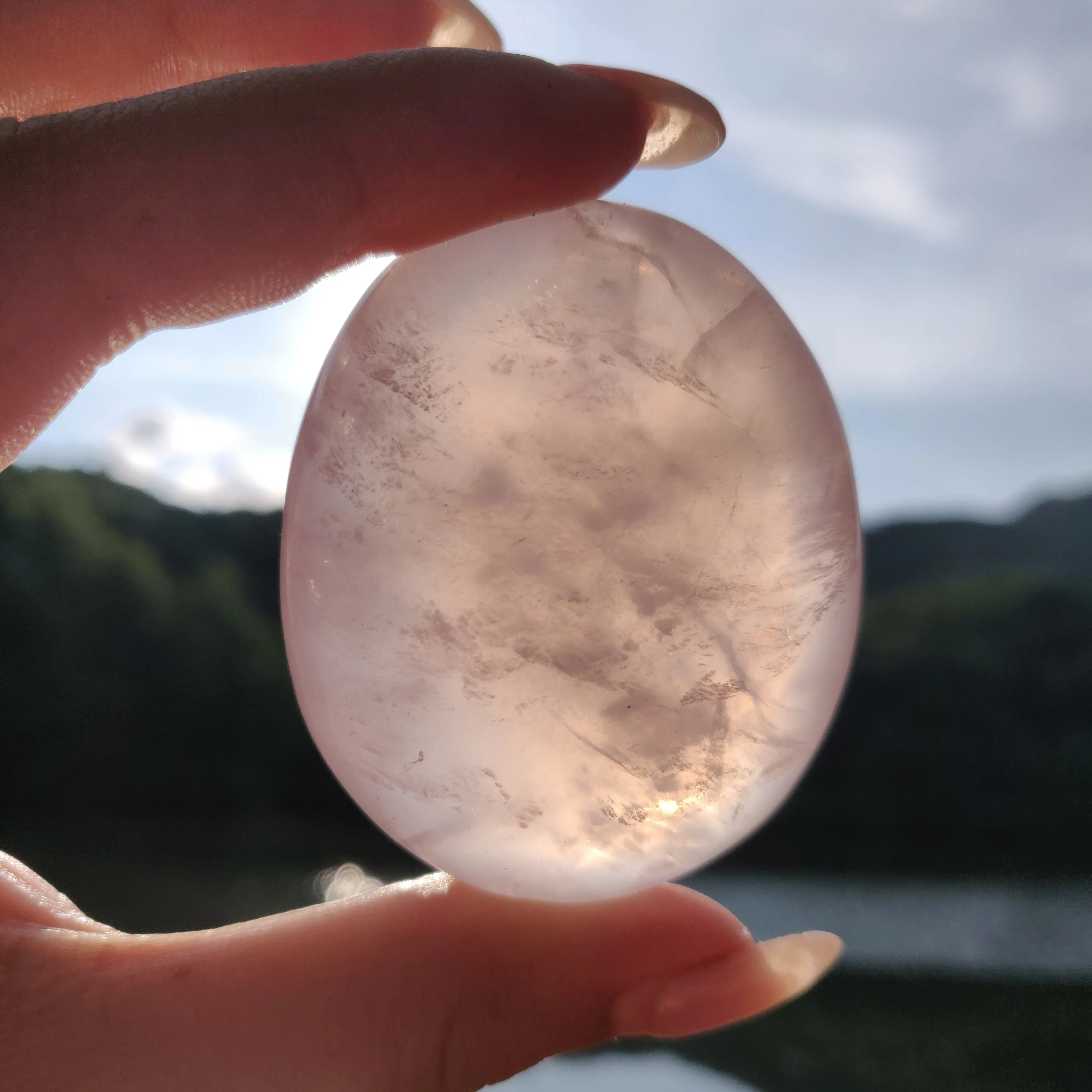 Rose Quartz Palm Stone, Star Rose Quartz (#4)