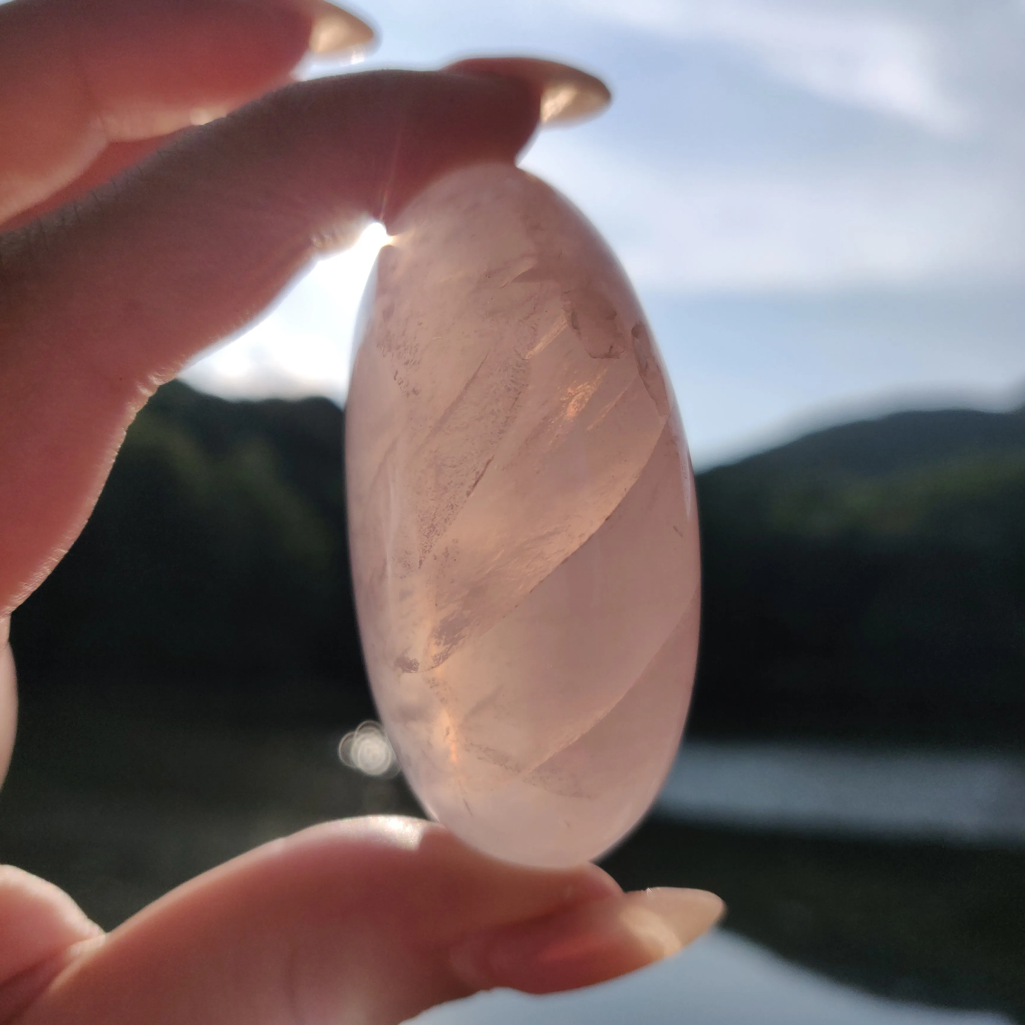 Rose Quartz Palm Stone, Star Rose Quartz (#4)