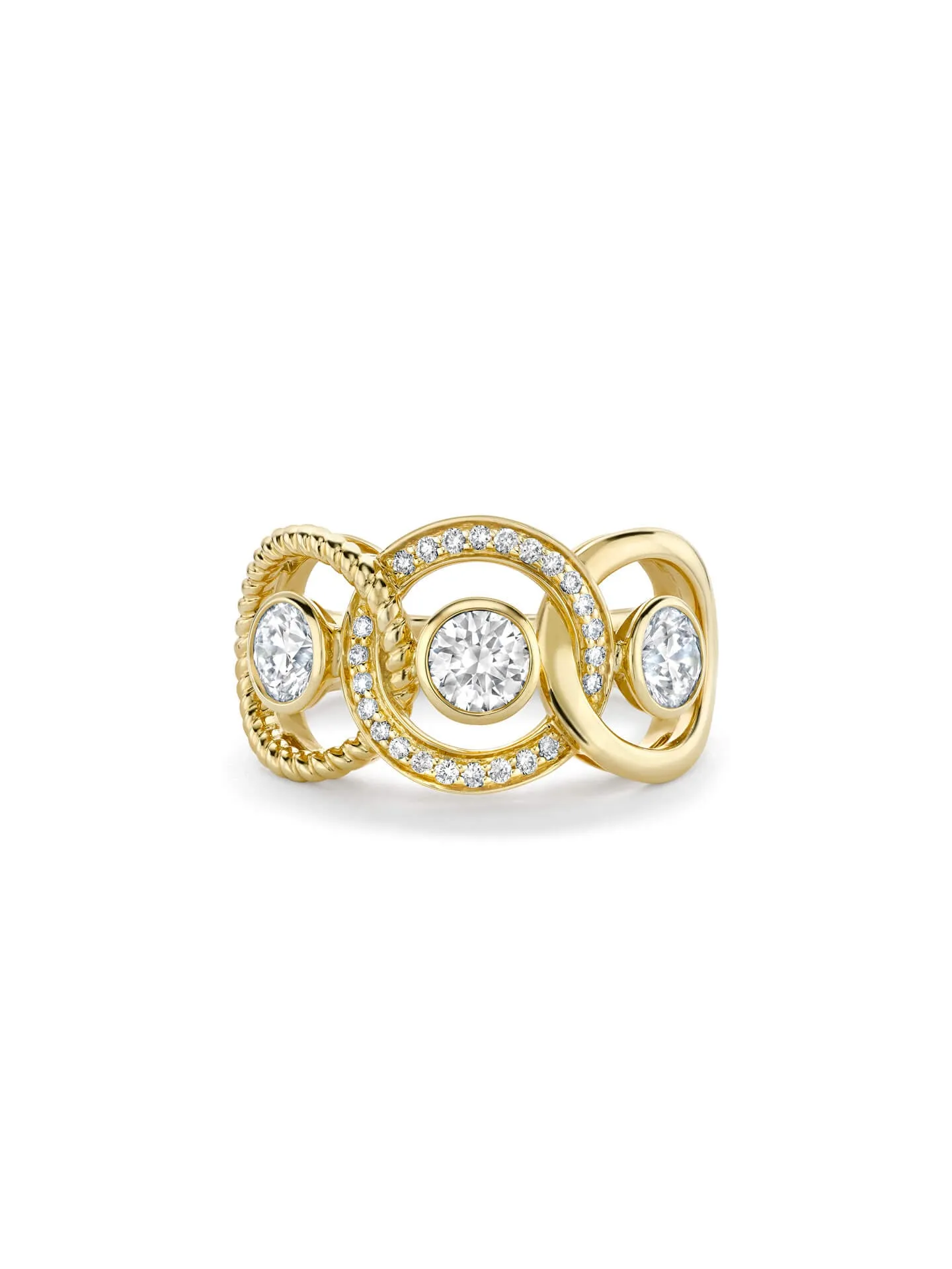 Roulette Triple Diamond Yellow Gold Ring