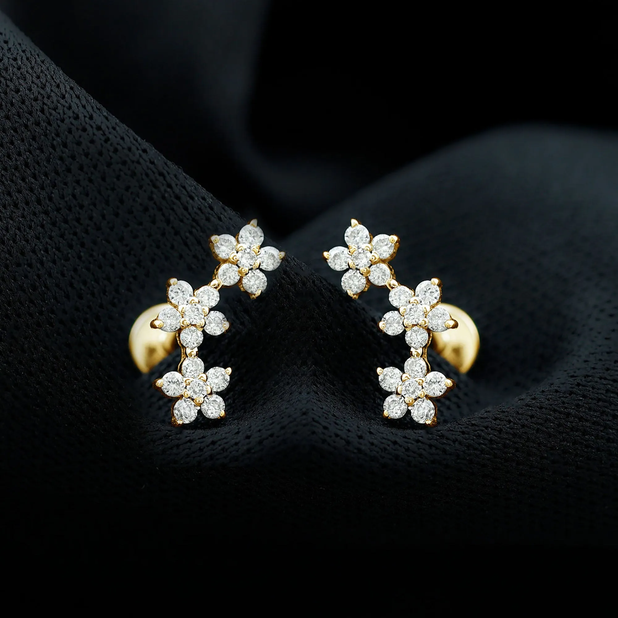 Round Diamond Floral Crawler Earrings