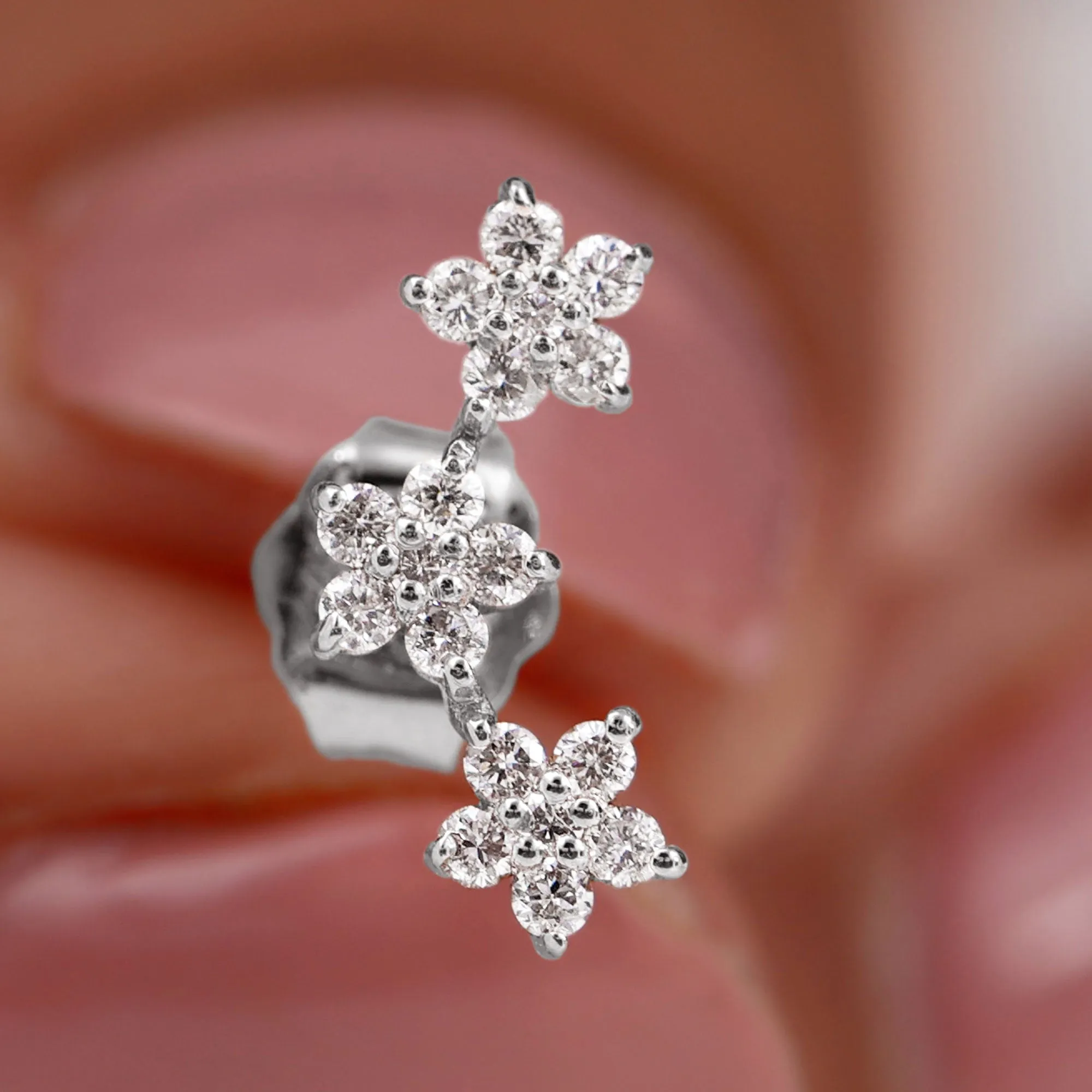 Round Diamond Floral Crawler Earrings