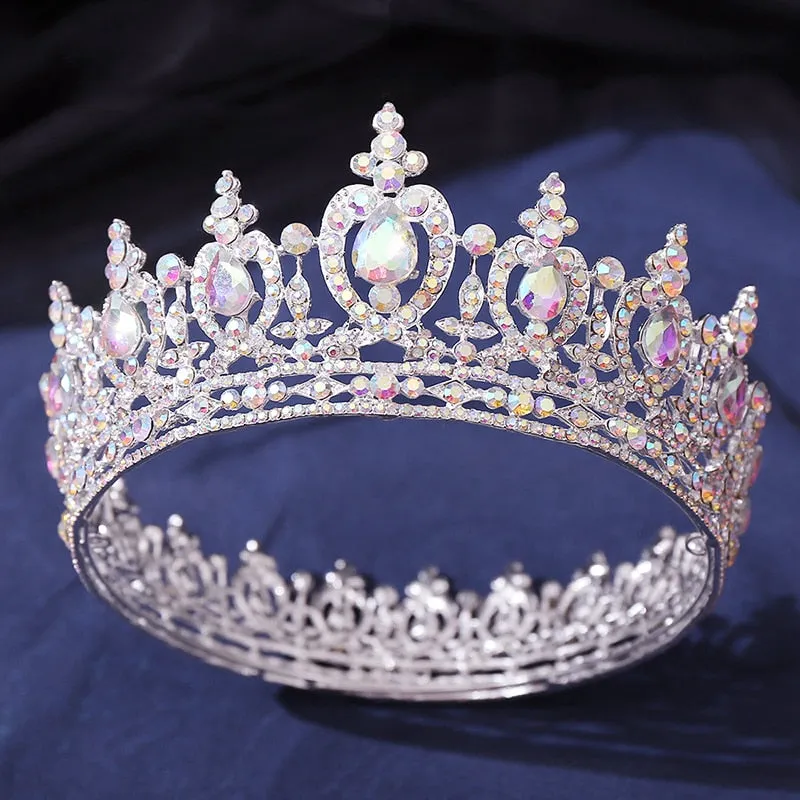 Royal Crystal AB Queen King Wedding Crown  Bridal Hair Ornament