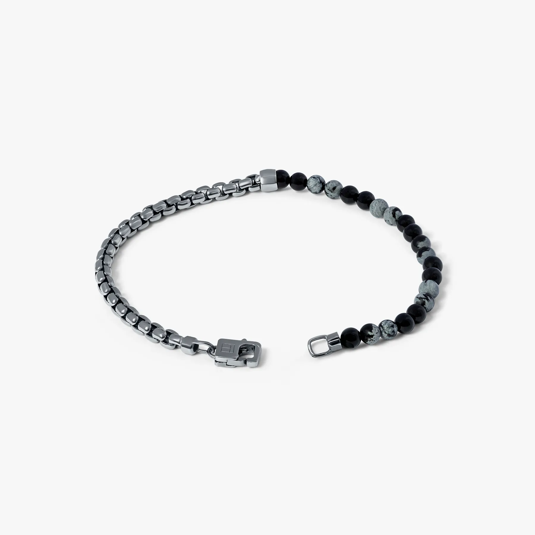 Sennit Beaded Box Chain Bracelet In Black Snowflake Obsidian