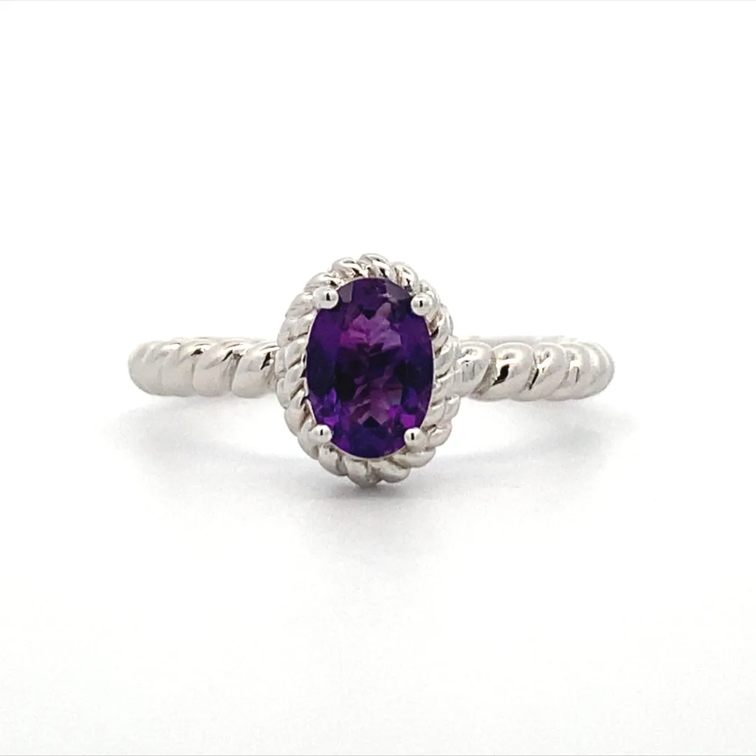 Silver Amethyst Halo Style Ring