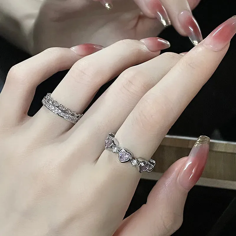 Silver Color Irregular Hollow Double Line Geometric Set Ring Female Simple Unique Design Fashion Adjustable Jewelry Gifts