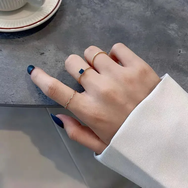 Silver Color Irregular Hollow Double Line Geometric Set Ring Female Simple Unique Design Fashion Adjustable Jewelry Gifts