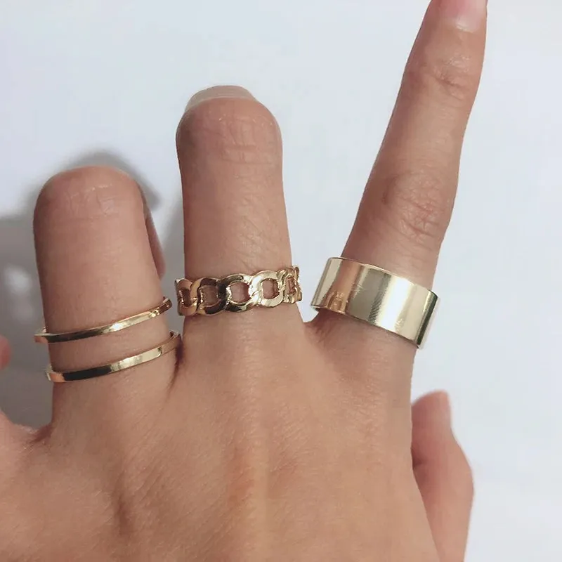 Silver Color Irregular Hollow Double Line Geometric Set Ring Female Simple Unique Design Fashion Adjustable Jewelry Gifts