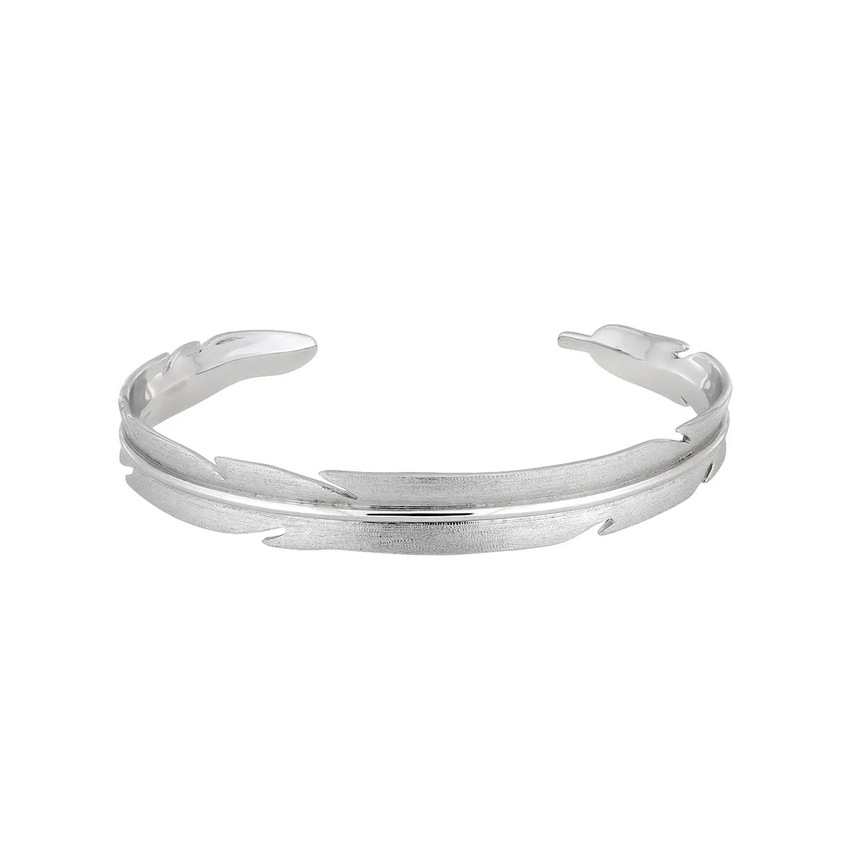 Silver Satin Feather Cuff Bangle