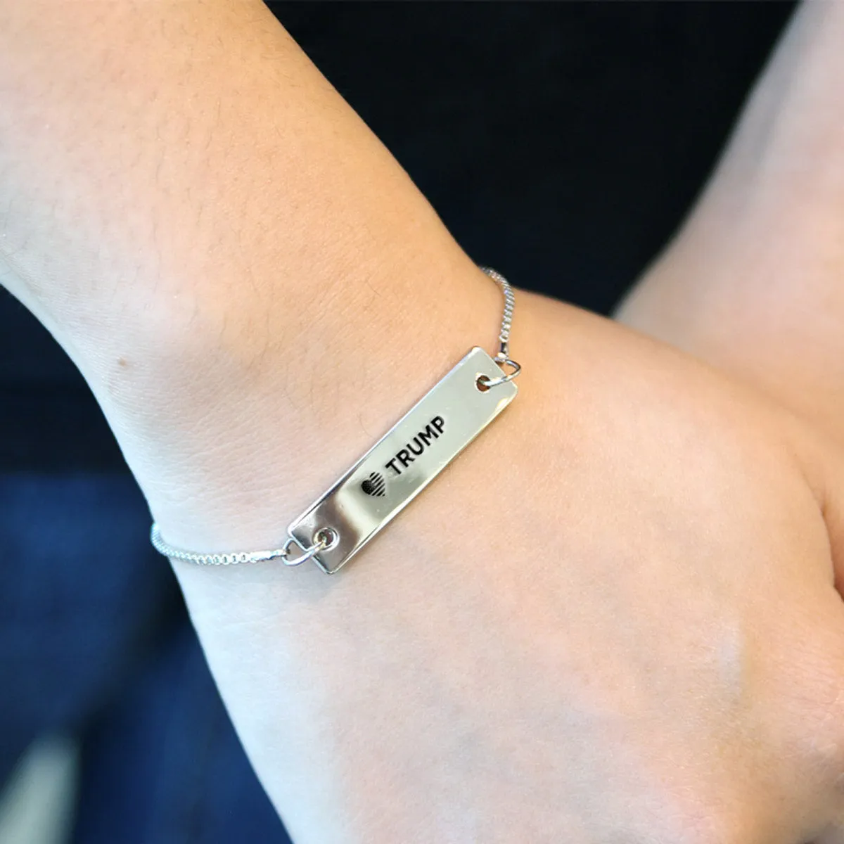 Silver Trump Support Adjustable Bar Bracelet